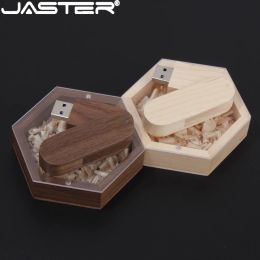 JASTER Wooden Creative Brown Box + USB 2.0 Flash Drives 128GB Maple Pen drive 64GB Memory Stick U Disc Wedding Photography Gifts