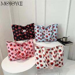 Shoulder Bags Cute Cherry Strawberry Print Shopping Bag Large Capacity Aesthetic Handbag Nylon Satchel Purse Grocery For Women