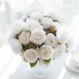 Decorative Flowers 1 Pc 5 Heads Damask Rose Artificial For Home Ornamental Flowerpot DIY Christmas Wreath Wedding Bridal Bouquet Decoration