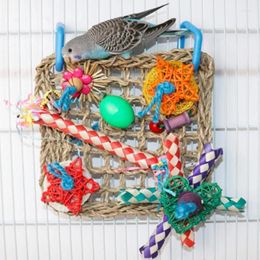 Other Bird Supplies 1 PCS Climbing Net Parrot Toys Woven Seagrass Biting Hanging Rope Swing Play Ladder Chew Colorful 18X18cm