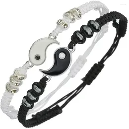 Charm Bracelets 2 PC Jewellery Set Couple Black White Tai Chi Bracelet Rope Adjustable Chain Simple Style Daily Wear