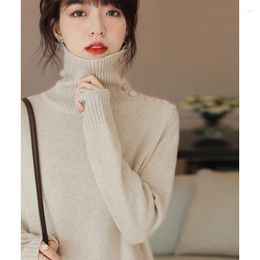 Casual Dresses Knitted Dress Sweater High Neck Single Breasted Knit Commute Lady 2024 Korean Elegant Long Spring Clothes