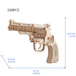 3D Wooden Puzzle Revolver Toy Gun DIY Handmade Assembly Gun Puzzle Educational Toys For Children Boys Teens Outdoors Game Gift
