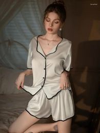 Home Clothing Luxury SENIOR Casual Pajamas Women Sleepwear Tops T Shirts Shorts Silk Pajama Sling Nightwear Shower Bathrobes 2pc Set
