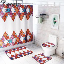 Bath Mats Geometric Mat Toilet Polyester Waterproof Shower Curtain Cover Bathroom Carpet And Set
