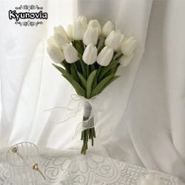 Kyunovia DIY Wedding Bouquet Flower (30pcs/lot PU Tulips Flowers+6 Inch Ribbon+1pcs pearl) For Bride Bridal Bridesmaid Bouquets