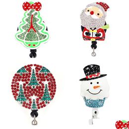 Key Rings Est Christmas Tree/Snowman Rhinestone Retractable Id Holder For Nurse Name Accessories Badge Reel With Alligator Clip Drop Dhojw