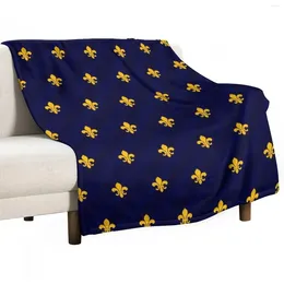 Blankets Fleur De Lys Gold Blue Throw Blanket Winter Beds Nap Flannels