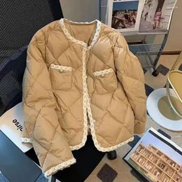 Women's Trench Coats Korean Style Down Cotton Padded Jackets Women Autumn Winter Lightweight Warm Parkas Woman Fashion Pearl White Parka