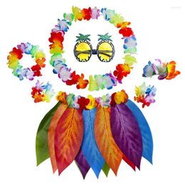 Party Favor Leaf Hula Grass Skirt And Hawaiian Leis Set Artificial Flowers Costume Beach Pineapple Glasses