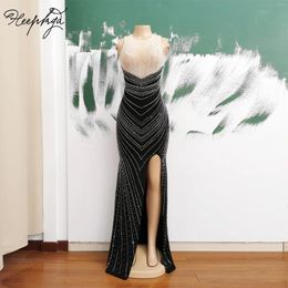 Party Dresses Long 2024 Luxury Evening Dress For Black Women See Through Side Split Mermaid Crystals Special Occasion Gowns In Stock