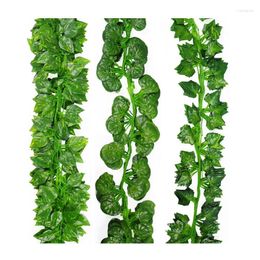 Decorative Flowers Artificial Plants Green 2.2M Long Fake Ivy Leaves Home Wedding Bar Decoration Vine Parthenocissus Foliage