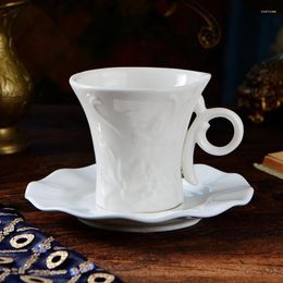 Cups Saucers European Style White Embossed Ceramic Coffee Cup Set Luxury Reusable Tea And Saucer Vintage Xicaras Home Utensils BD50