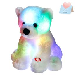 25cm LED Stuffed Animals Plush Floppy Toy Cute Polar Bear Dolls Glowing Gift for Kids Christmas Birthday Festival Occasions