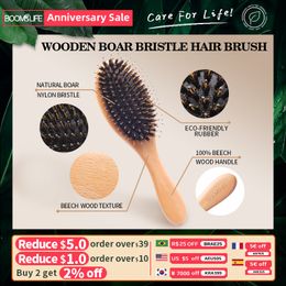 Boar Bristle Hair Brush Women Combs for Hair Anti-Static Scalp Massage Comb Wood Hair Brush for Curly Thick Long Hair Detangler