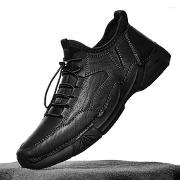 Casual Shoes Men Leather 2024 Mens Breathable Handmade Walking Fashion Sneakers Rubber Non-slip Sole