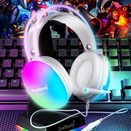 Zealsound RGB USB Gaming Headset For PC Laptop PS4 PS5 Wired Headphones With Mic Bass Surround Over Ear Full Light Earphone S600