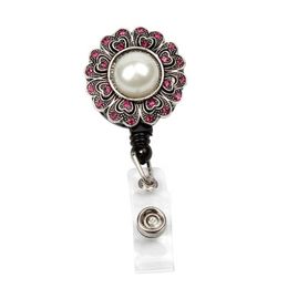 Key Rings Fashion Rhinestone Vintage Color Crystal Flower Pearl Shape Retractable Id Badge Holder Reel For Gift/Party Drop Delivery J Dhc3J