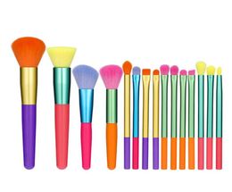 15pcs Colorful Makeup Brushes Set Rainbow Foundation Powder Contour Eyeshadow Brushes5089156