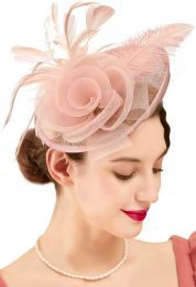 Sinamay Fascinators Headband Cocktail Tea Party Hats for Women Royal Wedding Hat Feather Mesh Hair Clip Hair Accessories