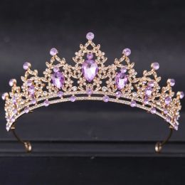 Purple Crystal Tiaras And Crowns Headband For Women Bride Rhinestone Prom Diadem Bridal Wedding Hair Accessories Jewelry Crown