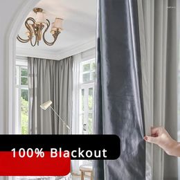 Curtain Full Blackout Custom Size Curtains For Living Room Bedroom Dining Luxury White Tulle Solid Colour Sun Protection Lining