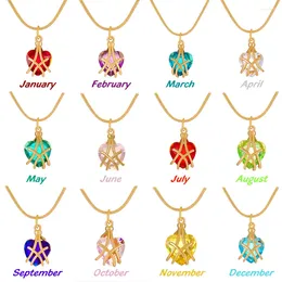 Pendant Necklaces 12 Colors Birthstone Crystal Zircon Heart Dopamine Month Chain Charm Jewelry Choker Women Accessories Gift