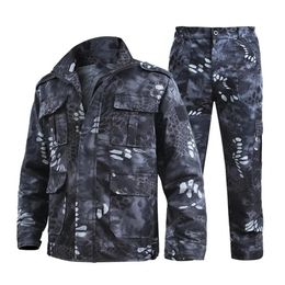 Mens Suit Camouflage Sports Outdoor Turndown Collar Coat Windproof Long Pants Twopiece Set Multi Pockets Uniform 240523