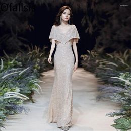 Party Dresses Ofallsis V Neck Sequins Evening Gown 2024 Summer Elegant Long Host Slimming Fishtail Banquet Simple Generous Choir