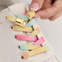 Shoe Parts Colourful Shoelaces Magnetic Metal Lock Elastic Laces For Sneakers Convenient No Tie Shoes Lace Accessories 1 Pair