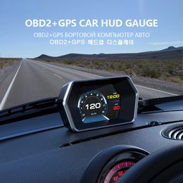 P17 OBD HUD Gauge Head Up Display OBD2 GPS Dual System On-board Computer Car Digital Speedometer Water Oil Temp Metre