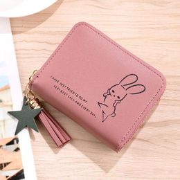 Wallets Women's Short Wallet Cartoon Pu Leather Zipper Coin Purse Card Holders Ladies Girls Bags With Tassels Pendant