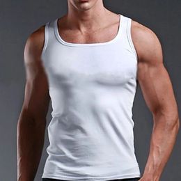 Men Muscle Vests Cotton Underwear Sleeveless Tank Top Solid Vest Undershirts Oneck Gymclothing Bodybuilding Tops y240516