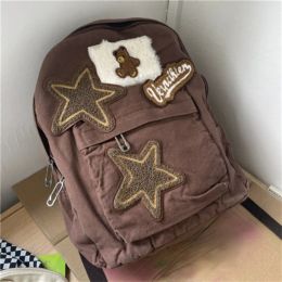 Star patchwork kawaii zaino orso donne studentesse abbinate tutte borse vintage giapponese preppy schoolbag y2k estetico
