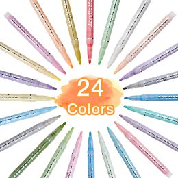 12pcs/24pcs Acrylic Paint Marker Set with 24 colored inks suitable for rock painting, glass, wood, black paper, scrapbook crafts