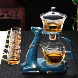 Full Automatic Creative Deer Teapot Kungfu Glass Tea Set Magnetic Water Diversion Infuser Turkish Drip Pot With Base Gaiwan 240522