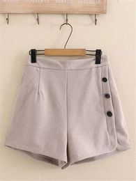 Plus Size Womens Clothing Woollen Shorts Elastic Waist Button Decoration Large Mini For Busty Lady Winter 240518