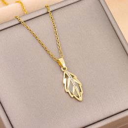Pendant Necklaces Fashion Opal Leaf For Women Trendy Gold Colour Stainless Steel Jewellery Female Clavicle Chain Wholesale
