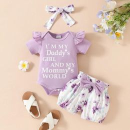 Clothing Sets Summer Infant Baby Girls Outfits Letter Print Short Sleeve Romper And Floral Shorts Cute Headband Clothes