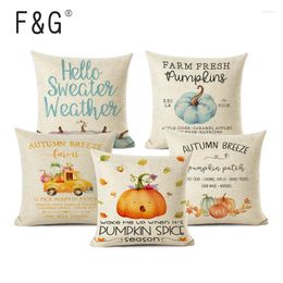 Pillow Fall Art Print Pillowcase Autumn Farmhouse Pumpkin Decorative Cover Linen For Home Sofa Decor