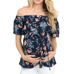New Womens Clothing Plus Size Tees For Pregnant Women's Short Sleeve Tops Breastfeeding Off Shoulder Floral T-shirt Maternity
