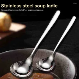 Tea Scoops Stainless Steel Spoon Kitchen Household Pot Thickened Long Handled Round For Serving Soup