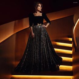 Party Dresses Serene Hill Arabic Black A Line Off Shoulder Shiny Beaded Luxury Evening Gowns For Women Wedding 2024 LA71826A