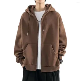 Men's Hoodies Men Coat Outerwear Stylish Zipper Hoodie For Autumn Winter Solid Color Long Sleeve With Hood Cozy Male