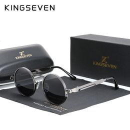 Sunglasses KINGSEVEN High Quality Gothic Steampunk Sunglasses Polarised Men Women Brand Designer Vintage Round Metal Frame Sun Glasses 2777