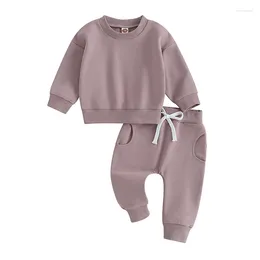 Clothing Sets Spring Autumn Toddler Baby Girl Boy Sports Suit Children Clothes Solid Color Long Sleeve Sweatshirt Pant Infant Outfit 0-3T