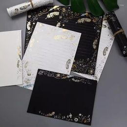Gift Wrap Retro Bronzing Feather Envelopes Black White Letter Pads Wedding Party Invitation Card Cover Korean Stationery Packaging