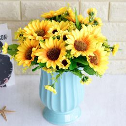 Decorative Flowers 13 Heads Yellow Silk Sunflower Artificial Bouquet For Home Office Party Garden El Wedding Decoration