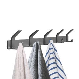 With 5 Hooks Bedroom Cloakroom Wall Mount Coat Rack Grey Black White Hanging Clothing Lightweight Entryway Kitchen Bathroom Bags