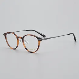 Sunglasses Frames Japanese Classic Super Light Titanium Tortoise Eyeglasses Frame For Men Retro Hand Made Round Glasses Shades